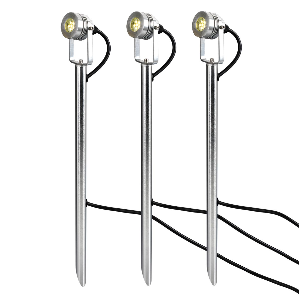 Garden Zone Spot Lights from the Spennymoor range. Spennymoor Starter kit including 3 x 12V Spotlights, 3 x Poles, 6m cable & 12V Transformer Product Code = GZCC-SPENNYMOOR-3P