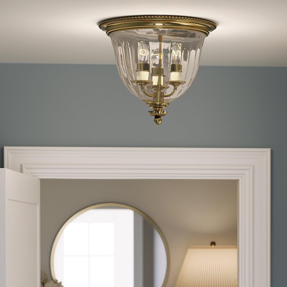 Hinkley Ceiling Flush from the Cambridge range. Cambridge 3 Light Flush Product Code = HK-CAMBRIDGE-F-B