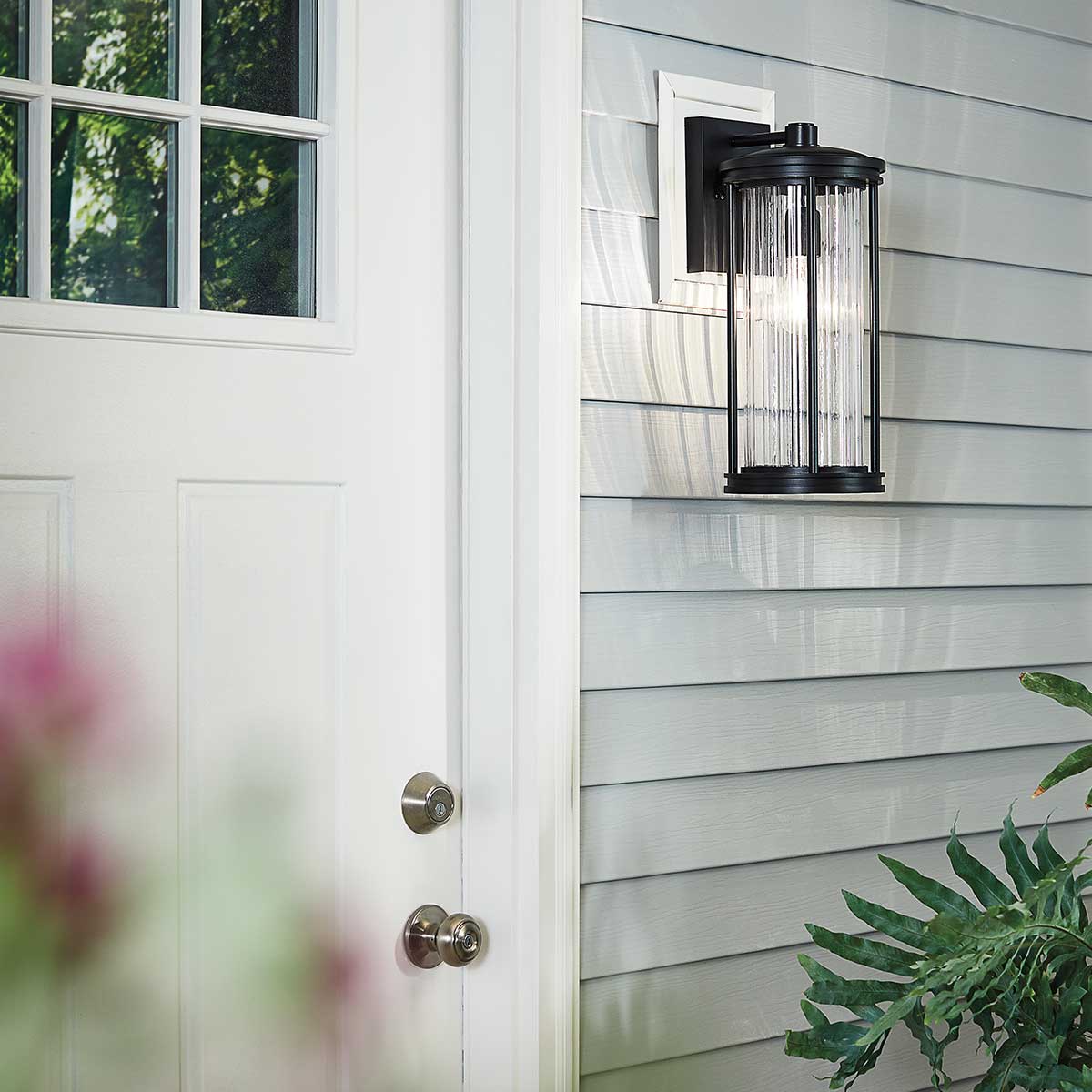 Kichler Outdoor Wall Light from the Barras range. Barras 1 Light Medium Wall Lantern Product Code = KL-BARRAS2-M-BK