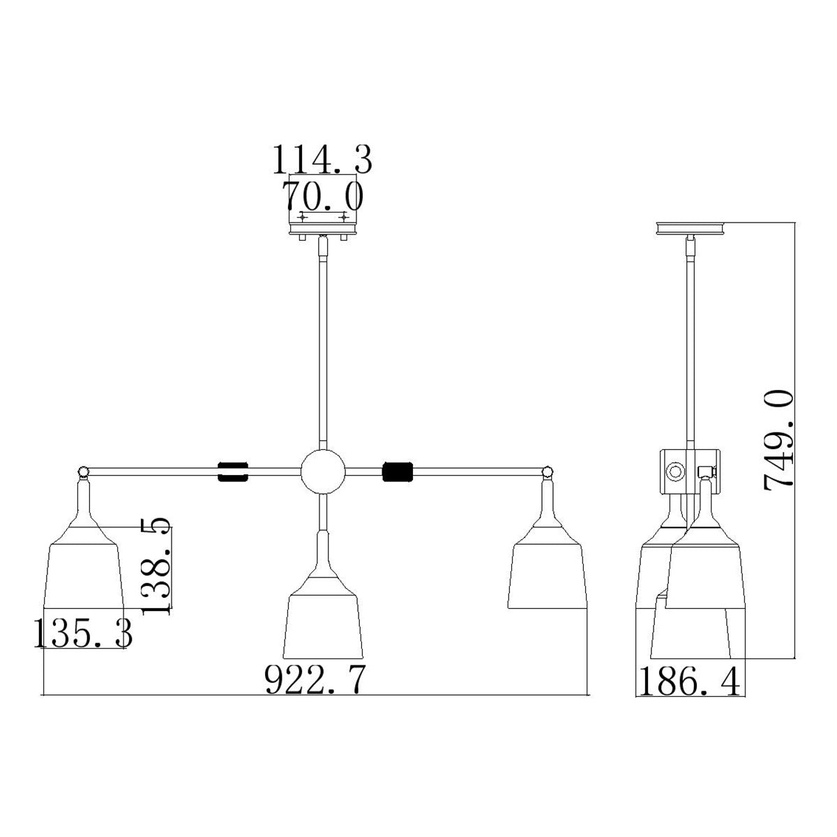 Kichler Chandelier from the Danika range. Danika 3 Light Linear Chandelier Product Code = KL-DANIKA3