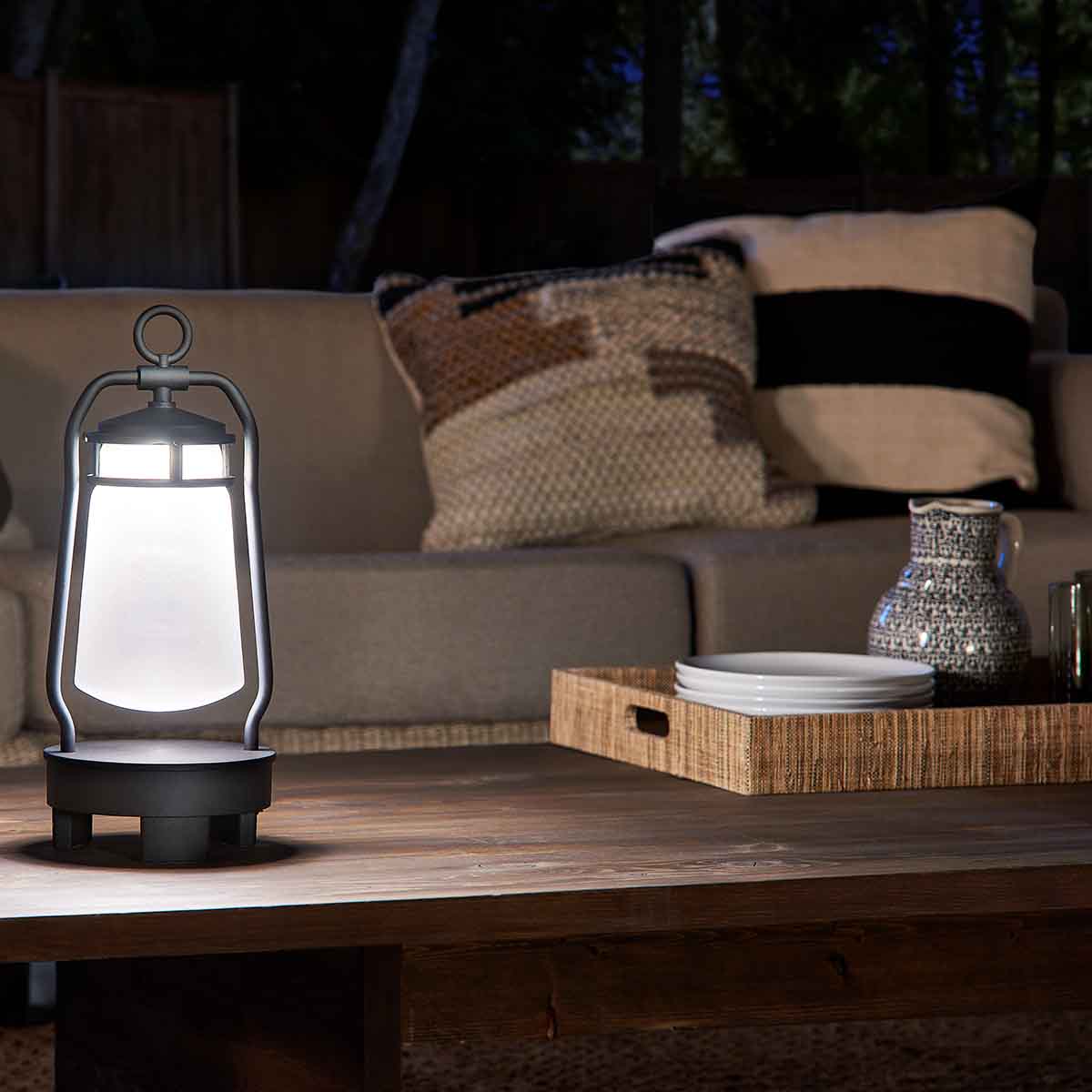 Kichler Bluetooth Lantern from the Lyndon range. Lyndon Portable Bluetooth Speaker Lantern - UK Plug Product Code = KL-LYNDON-BT-A-BK