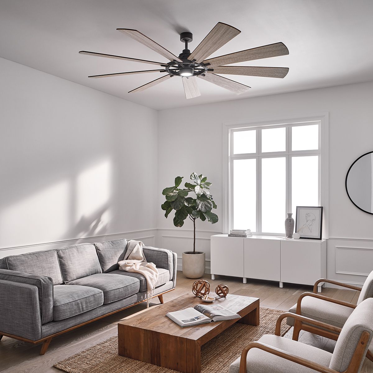 Kichler Ceiling Fan Gentry XL - 85in / 216cm Fan - Weathered Zinc part Number = KLF-GENTRY-85-WZ
