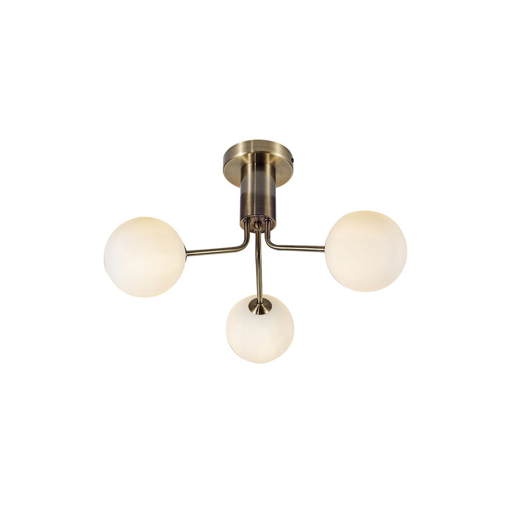 Magnalux Lando 3 Light Semi Flush Antique Brass with Opal Ball Part Number - LAN03AB