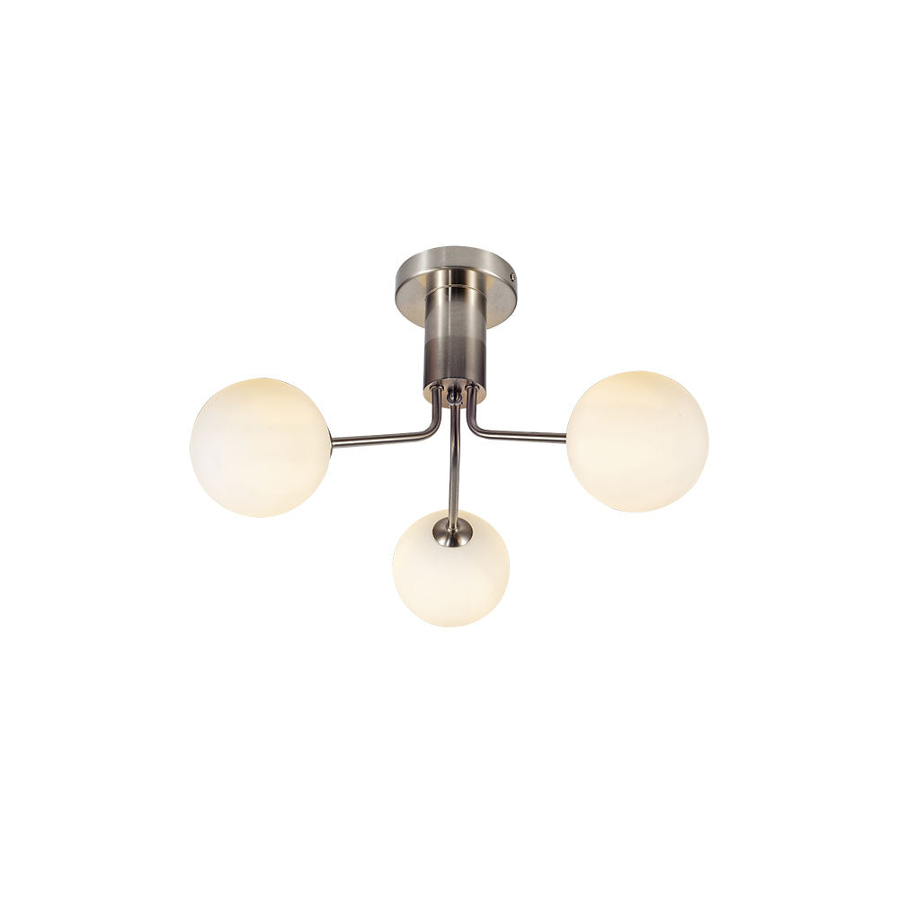Magnalux Lando 3 Light Semi Flush Satin Chrome with Opal Ball Part Number - LAN03SC