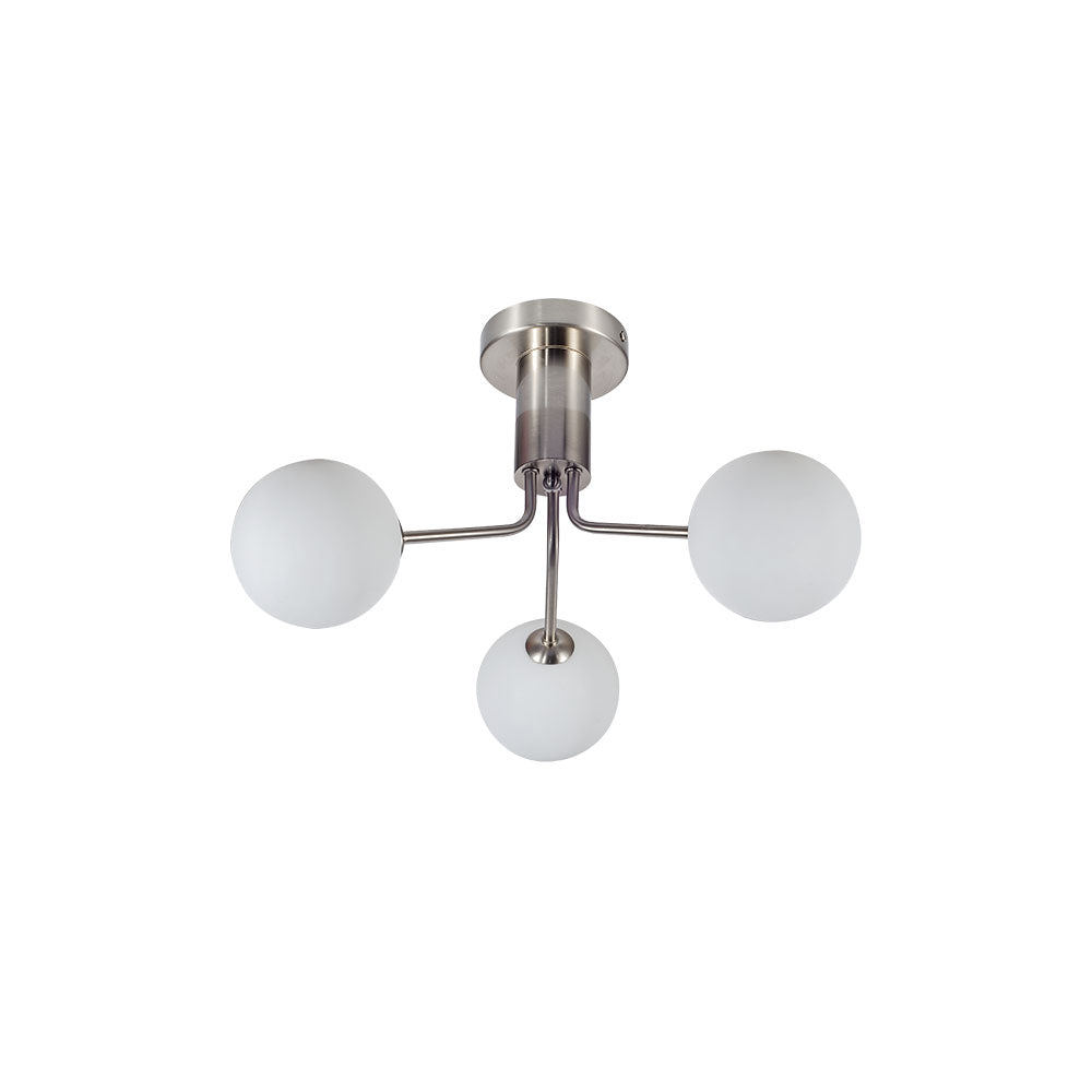 Magnalux Lando 3 Light Semi Flush Satin Chrome with Opal Ball Part Number - LAN03SC
