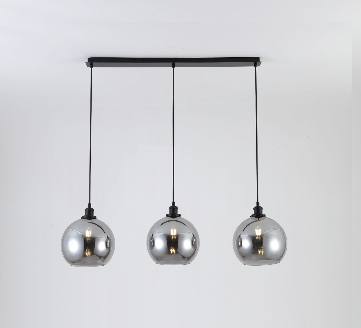 Magnalux Lewis 3 Light Bar Small Glass Ball Pendant Matt Black Part Number - LEW03BL