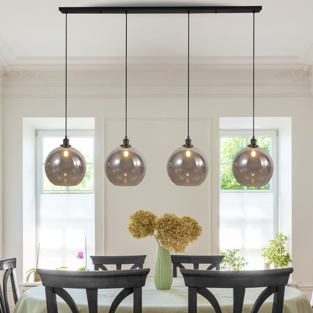 Magnalux Lewis 4 Light Bar Medium Glass Ball Pendant Matt Black Part Number - LEW04BL