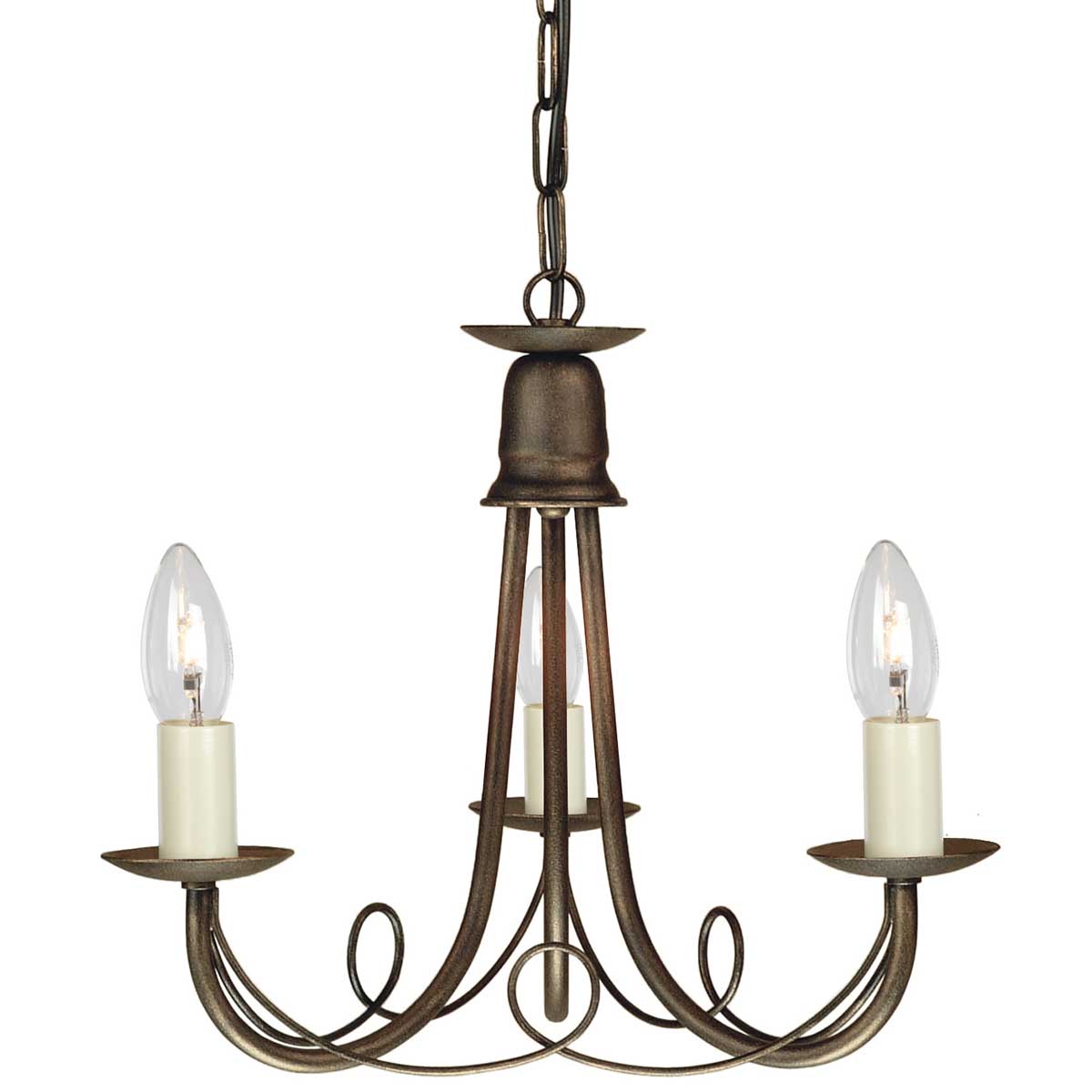 Elstead Lighting Chandelier from the Minster range. Minster 3 Light Chandelier Product Code = MN3-BLK-GOLD