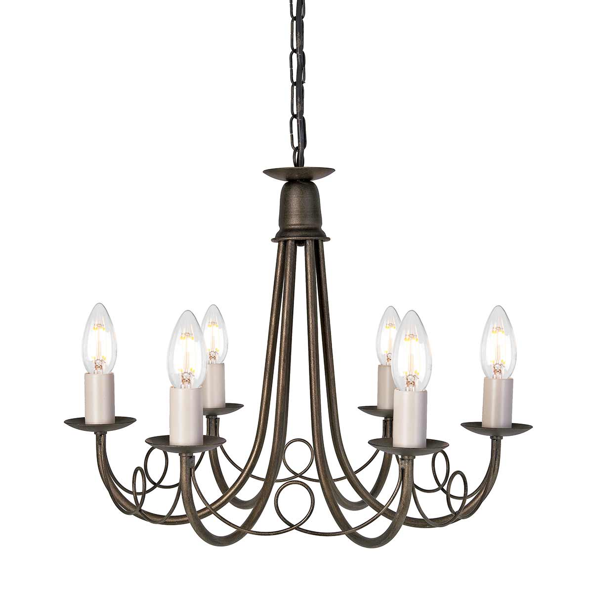 Elstead Lighting Chandelier from the Minster range. Minster 6 Light Chandelier Product Code = MN6-BLK-GOLD