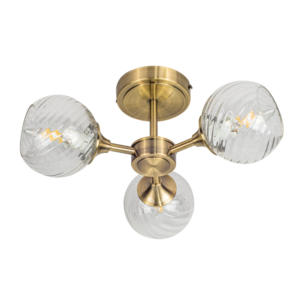 Magnalux Mona 3 Light Semi Flush Antique Brass Part Number - MON03AB
