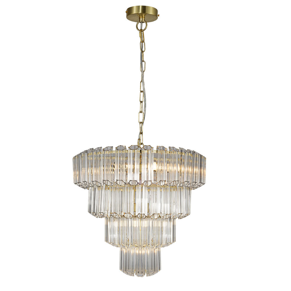 Magnalux Pierre 11 Light Satin Brass Crystal Ceiling Pendant Part Number - PIE11SB