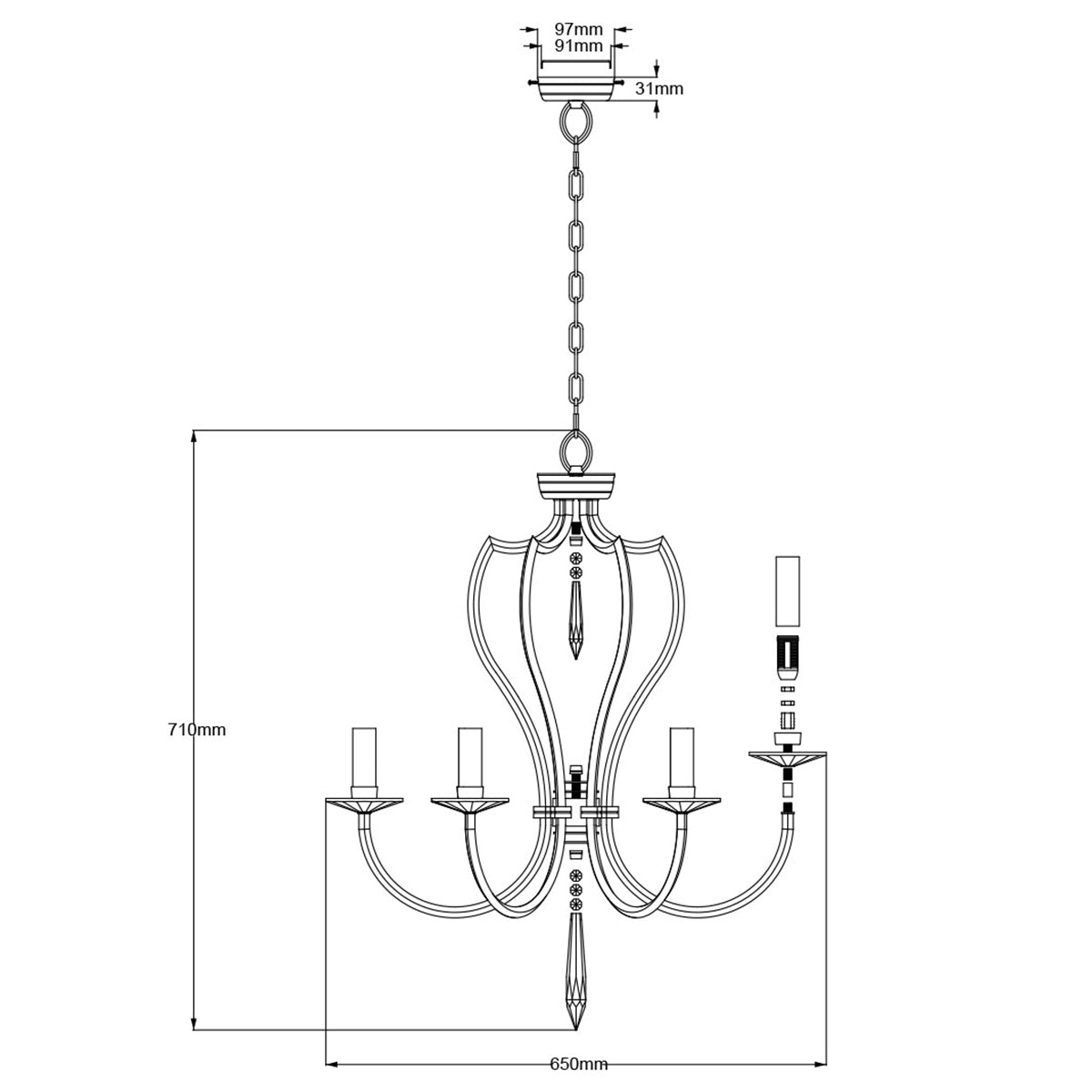 Elstead Lighting Chandelier from the Pimlico range. Pimlico 6 Light Chandelier - Dark Bronze Product Code = PM6-DB