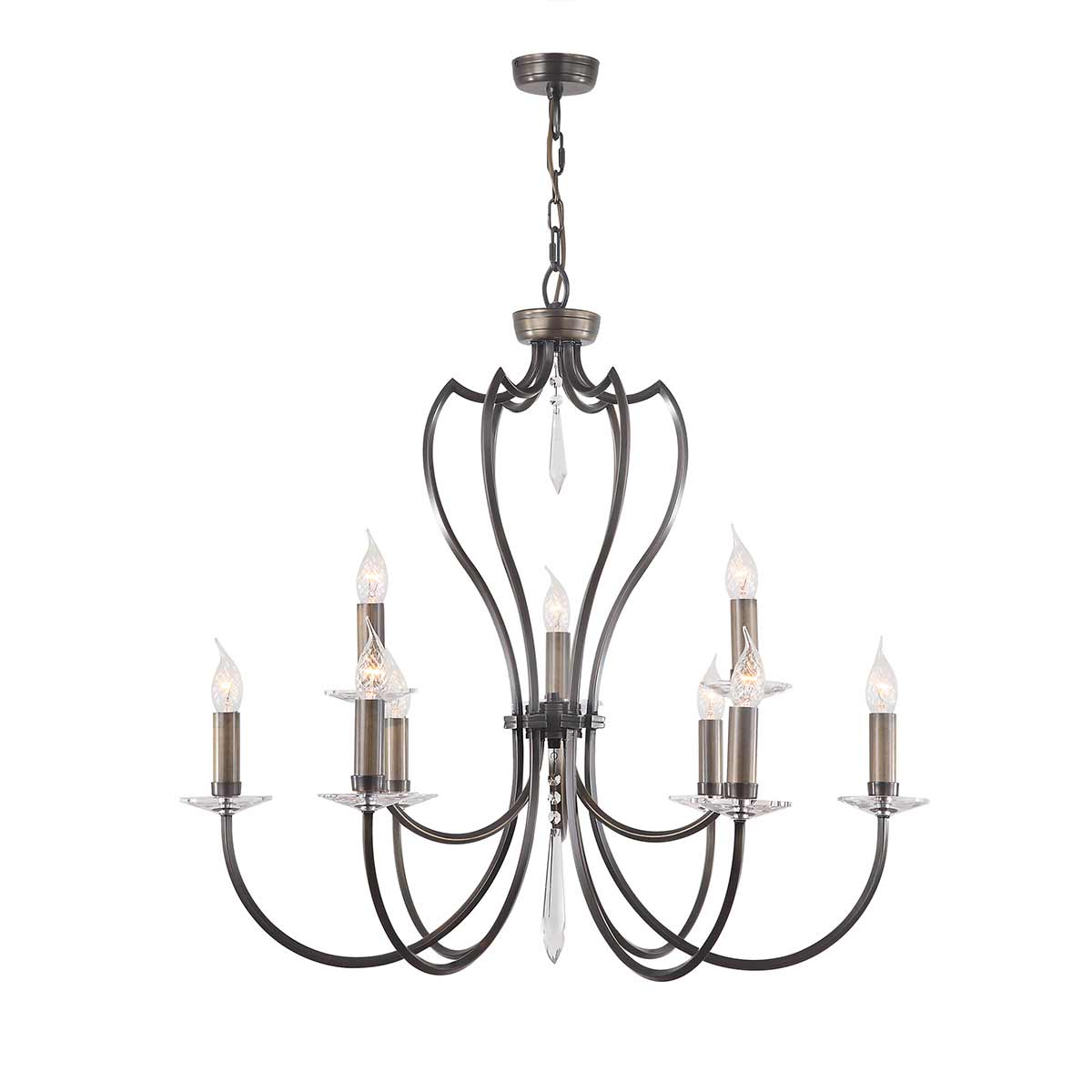 Elstead Lighting Chandelier from the Pimlico range. Pimlico 9 Light Chandelier - Dark Bronze Product Code = PM9-DB