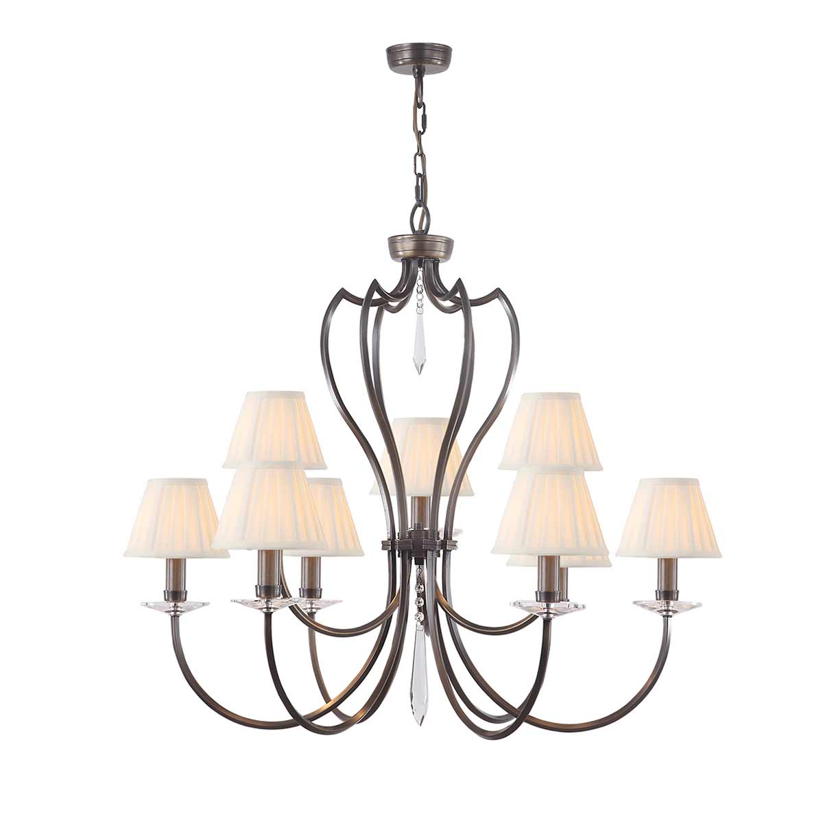Elstead Lighting Chandelier from the Pimlico range. Pimlico 9 Light Chandelier - Dark Bronze Product Code = PM9-DB