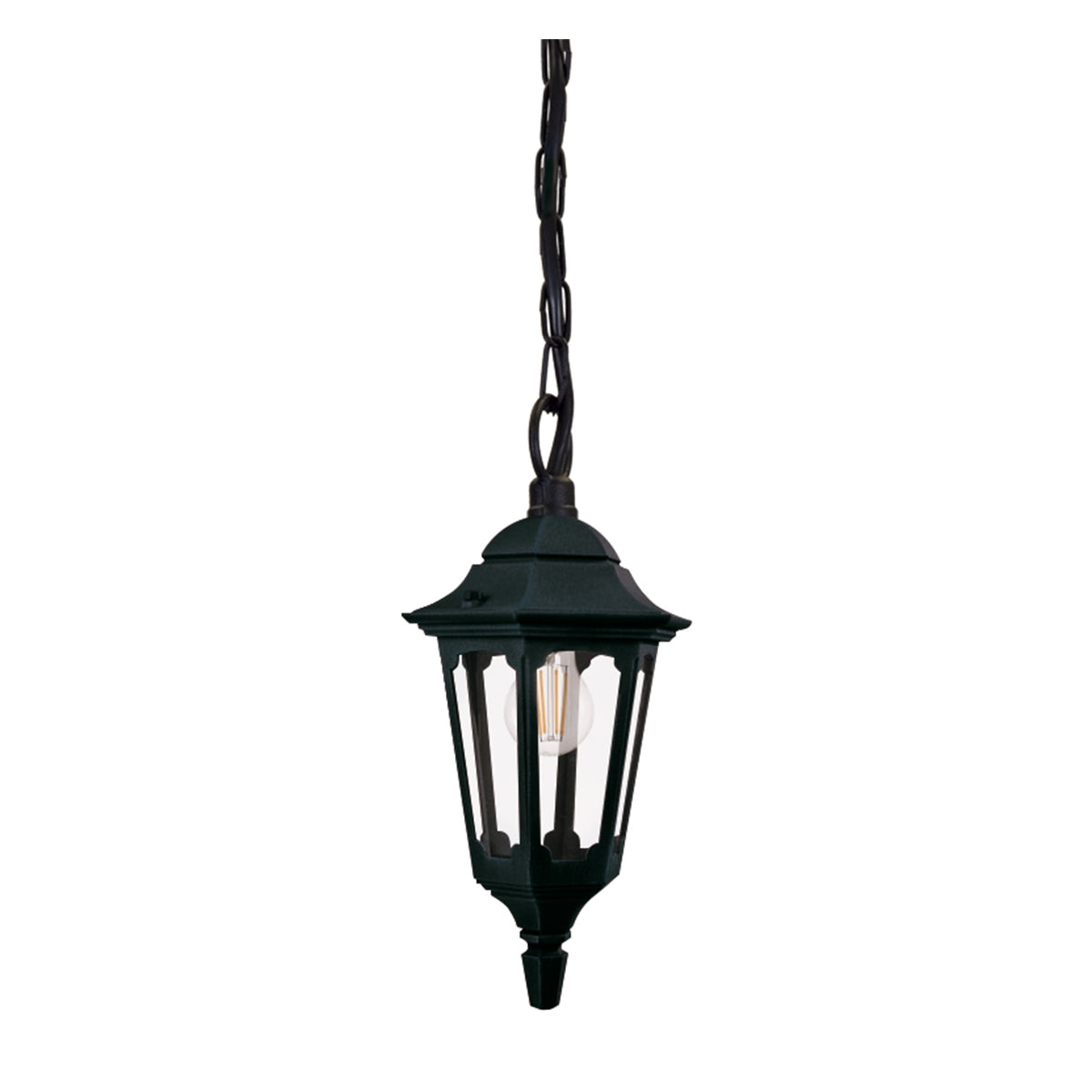 Elstead Lighting Outdoor Hanging from the Parish Mini range. Parish Mini 1 Light Chain Lantern Product Code = PRM9-BLACK