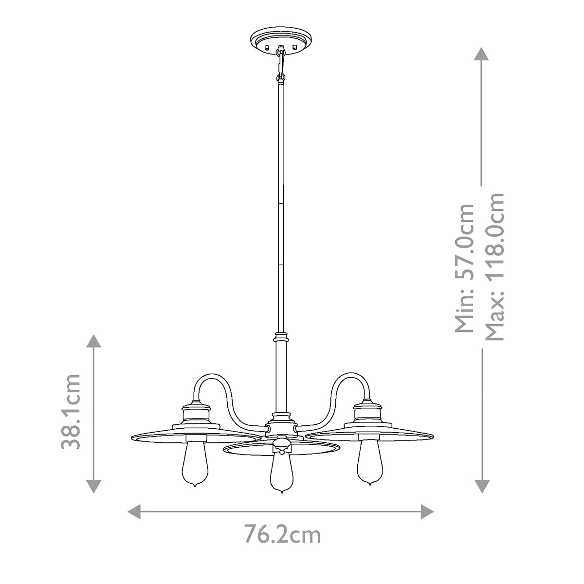Quoizel Chandelier from the Admiral range. Admiral 3 Light Chandelier Product Code = QZ-ADMIRAL-3P-IB
