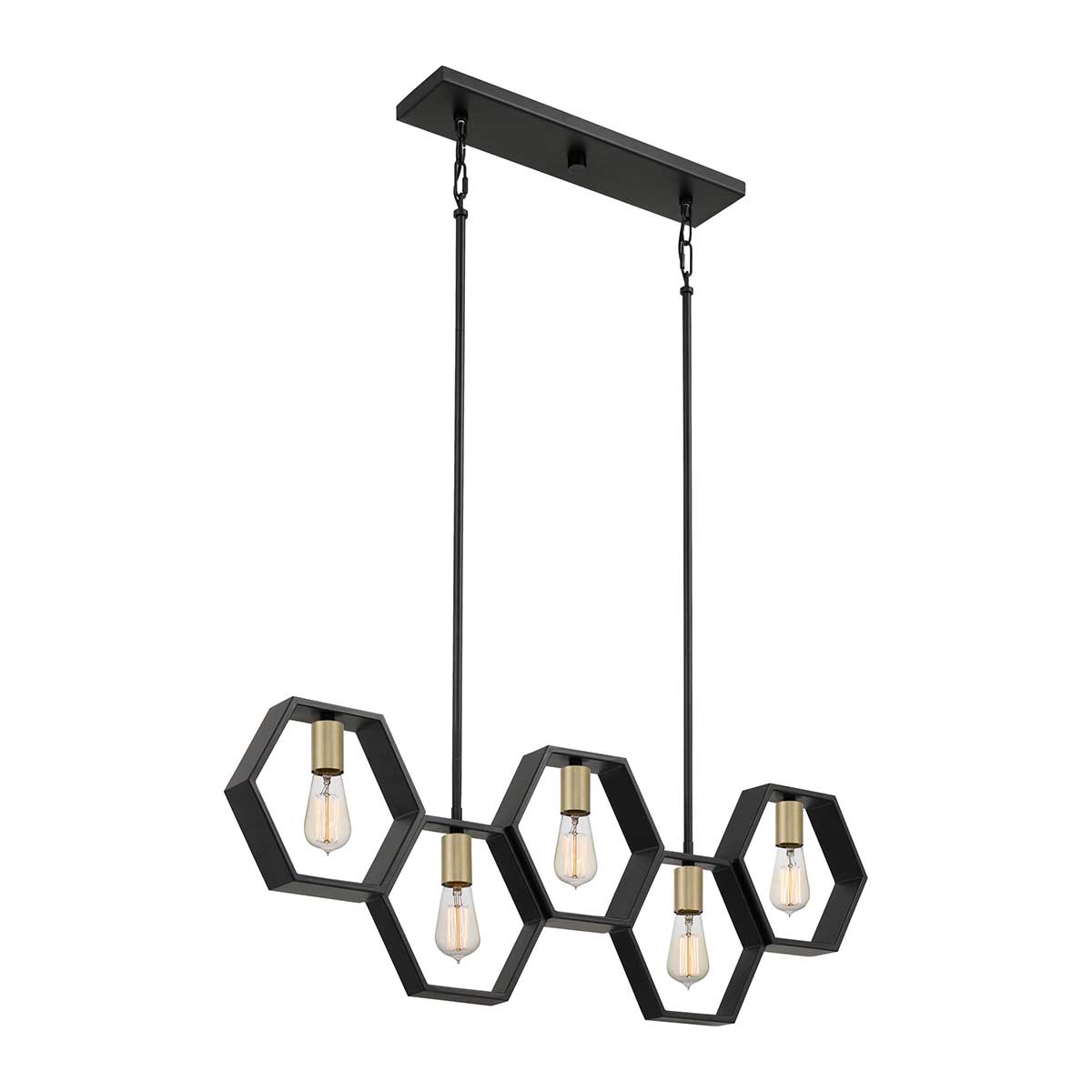 Quoizel Linear Chandelier from the Bismarck range. Bismarck 5 Light Linear Pendant Product Code = QZ-BISMARCK-ISLE-EK
