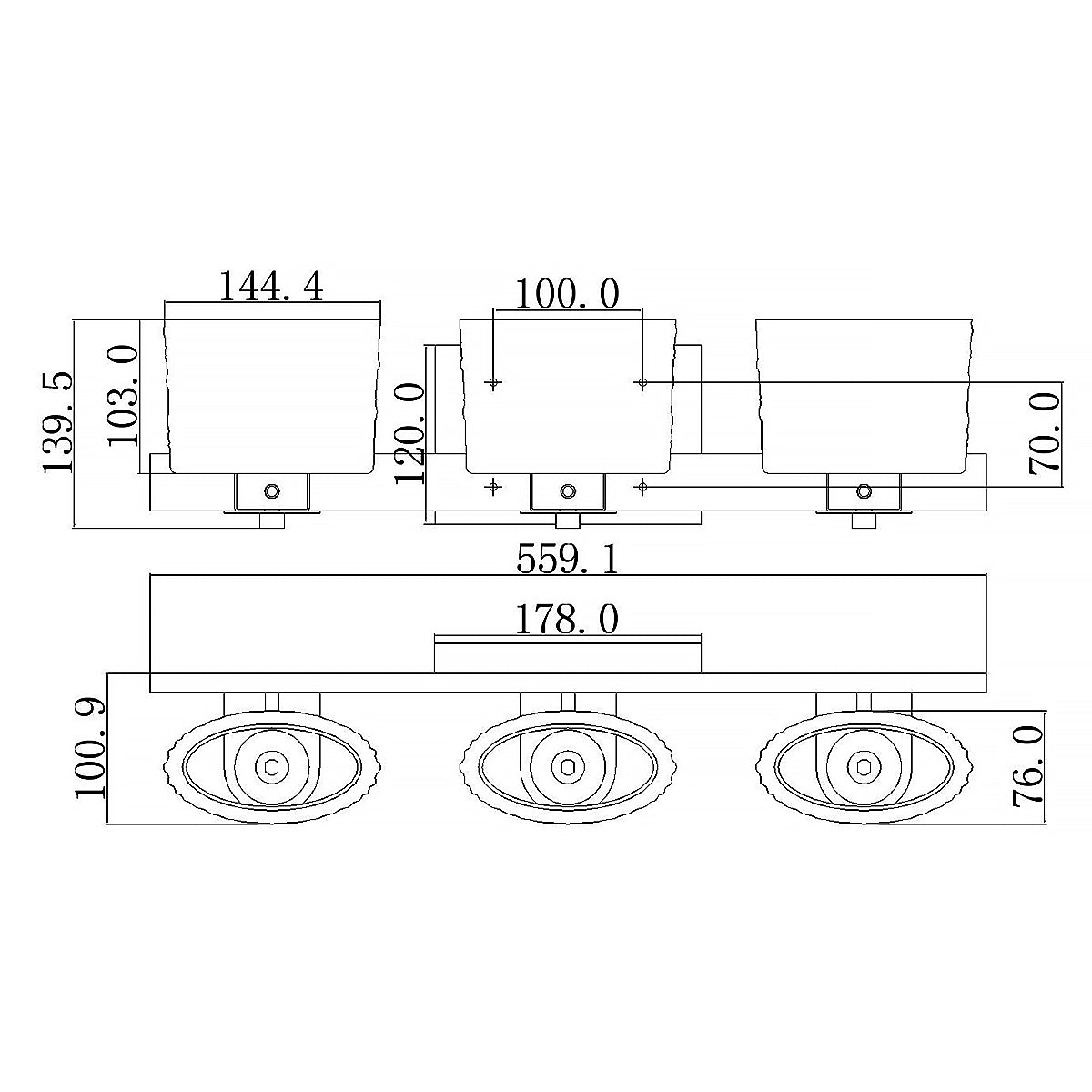 Quoizel Wall Light from the Seaview range. Seaview 3 Light Above Mirror Light Product Code = QZ-SEAVIEW3-BATH