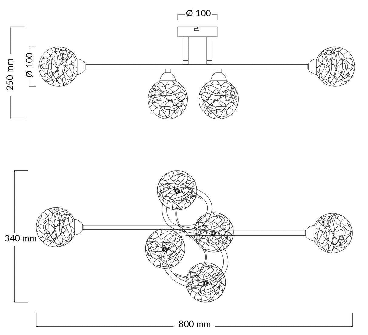 Magnalux Ronda 6 Light Antique Brass with Mesh Ball Shade Part Number - RON06AB