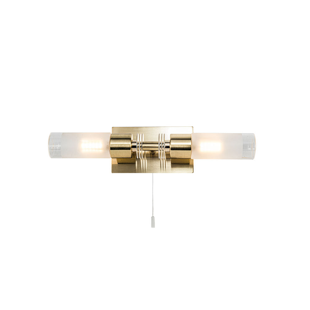 Magnalux Saturn 2 Light Bathroom Wall Light Satin Brass Part Number - SAT02SBWL