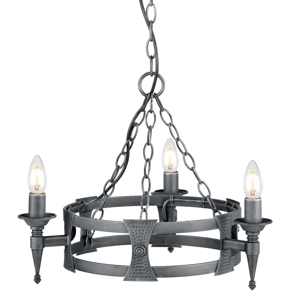 Elstead Lighting Chandelier from the Saxon range. Saxon 3 Light Chandelier Product Code = SAX3-BLK-SIL