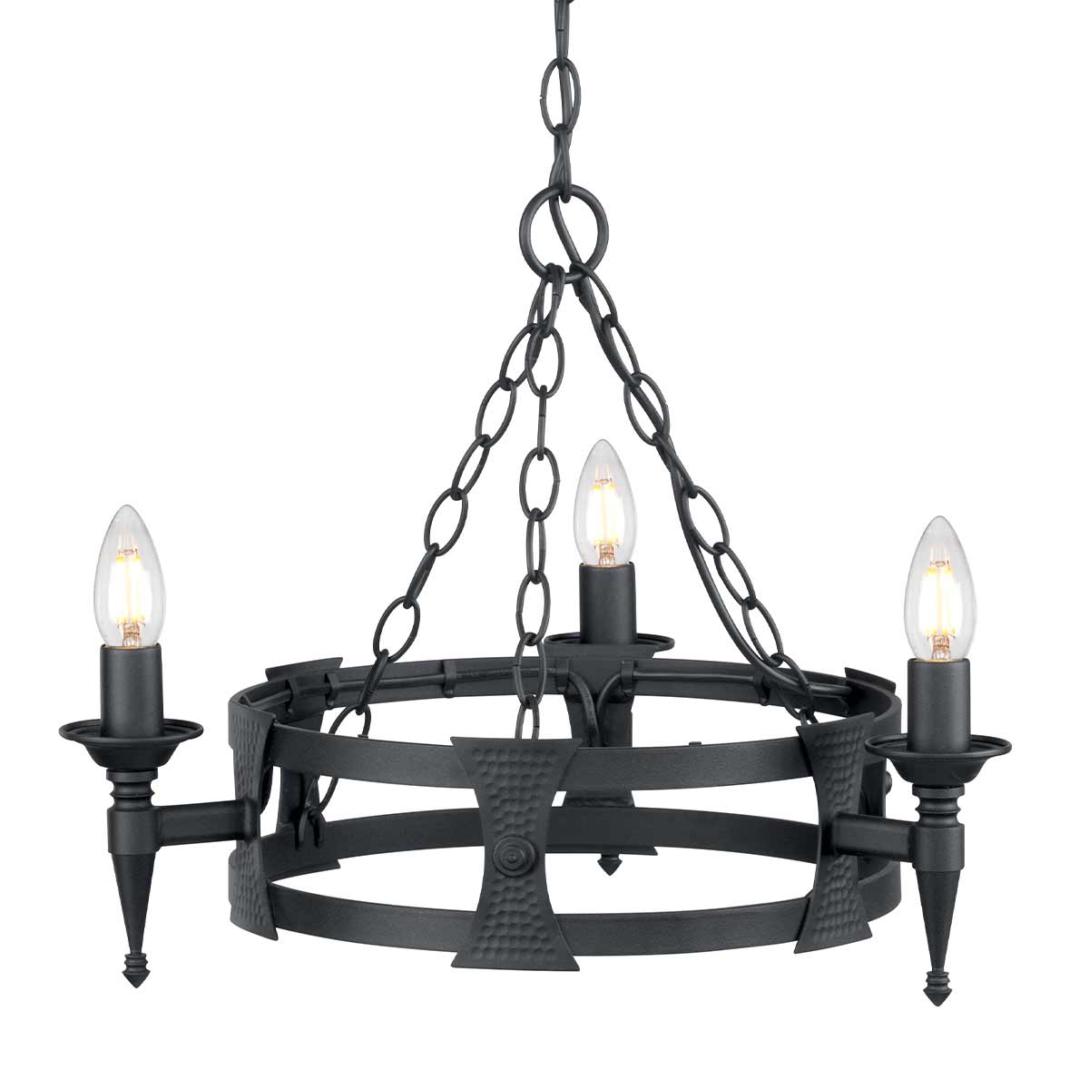 Elstead Lighting Chandelier from the Saxon range. Saxon 3 Light Chandelier Product Code = SAX3-BLK