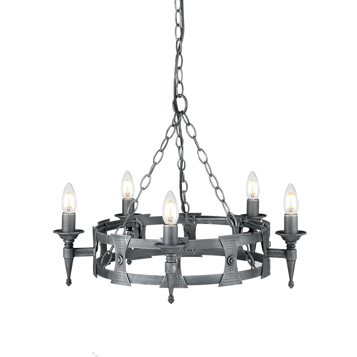 Elstead Lighting Chandelier from the Saxon range. Saxon 5 Light Chandelier Product Code = SAX5-BLK-SIL