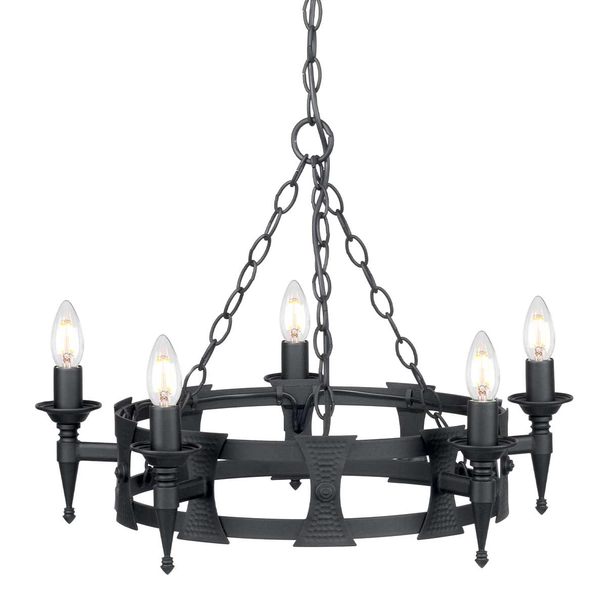 Elstead Lighting Chandelier from the Saxon range. Saxon 5 Light Chandelier Product Code = SAX5-BLK