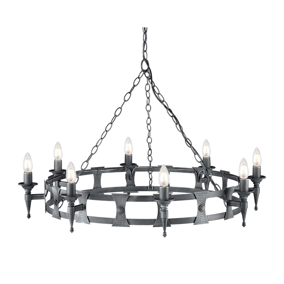 Elstead Lighting Chandelier from the Saxon range. Saxon 8 Light Chandelier Product Code = SAX8-BLK-SIL