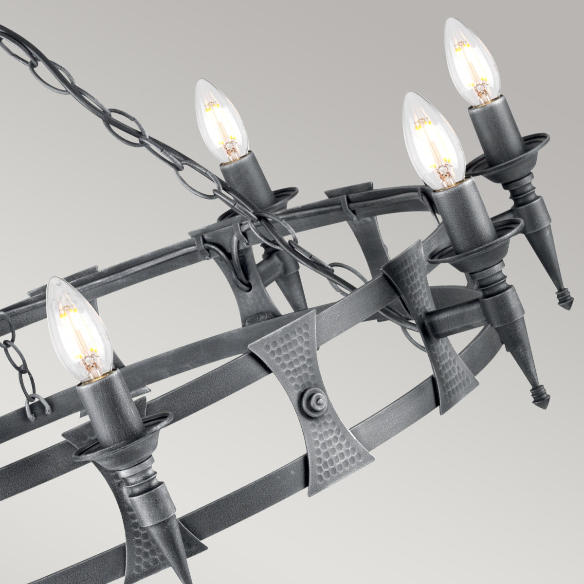 Elstead Lighting Chandelier from the Saxon range. Saxon 8 Light Chandelier Product Code = SAX8-BLK-SIL