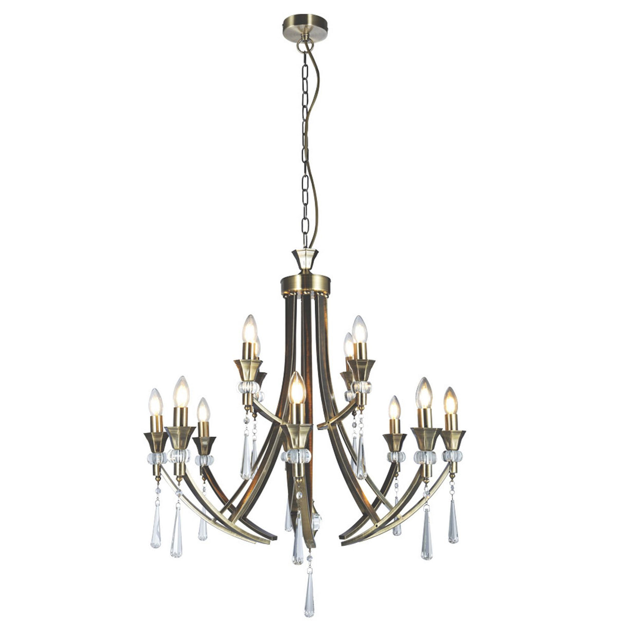Magnalux Sophia 12 Light Crystal Ceiling Light Antique Brass Part Number - SOP12AB
