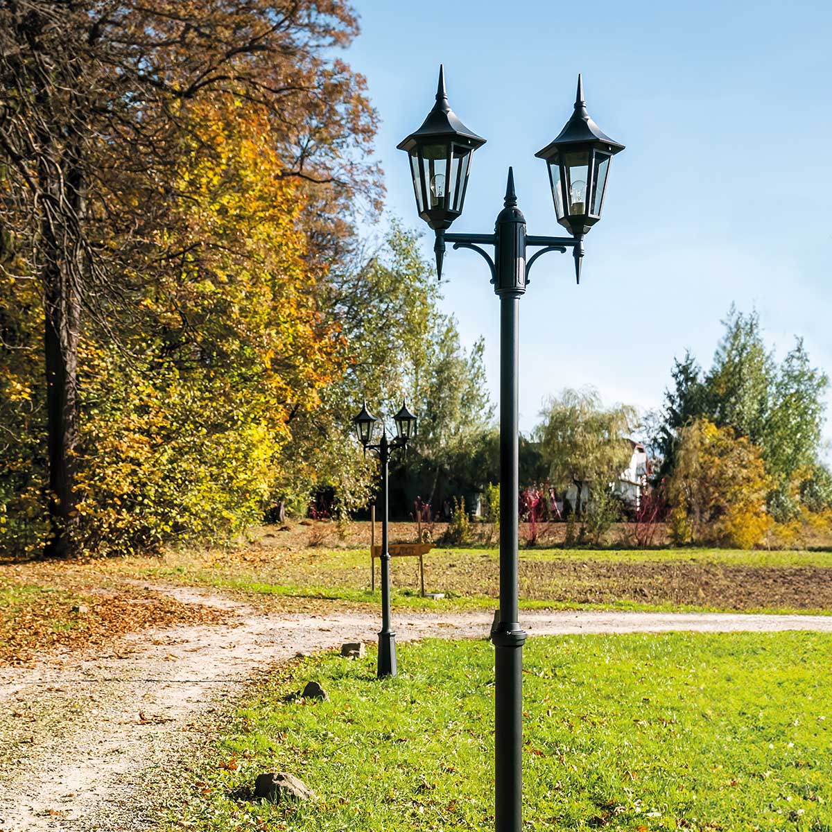 Norlys Valencia 2 Light Twin Head Lamp Post V6-BLACK