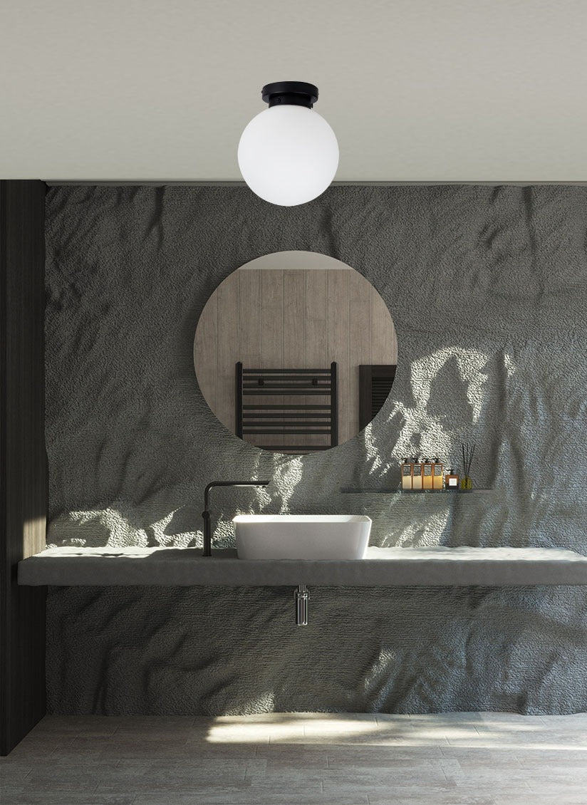 Magnalux Vanity 1 Light Flush Matt Black with Opal Ball Part Number - VAN01BLFL