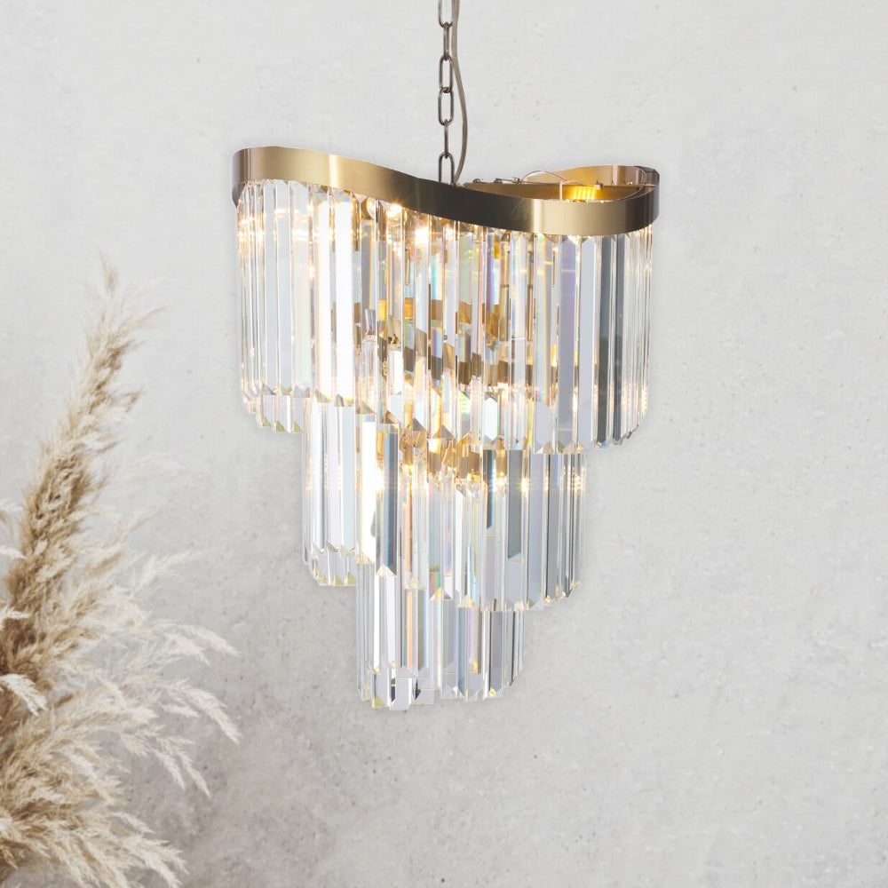 Magnalux Waverly 6 Light Crystal Pendant Satin Brass Part Number - WAV06SB