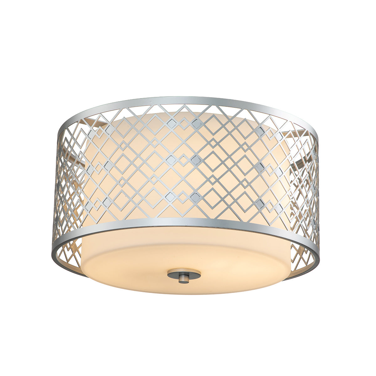 Elstead Lighting Ceiling Flush from the Ziggy range. Ziggy 2lt Medium Flush - Lacquered Silver Product Code = ZIGGY-F-M-LS
