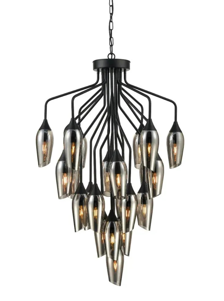 Franklite FL2420-22/345 Pendant Taper 22 light with Smoked Glass product image - Endon Lighting from First Light Direct with great prices and fast UK delivery