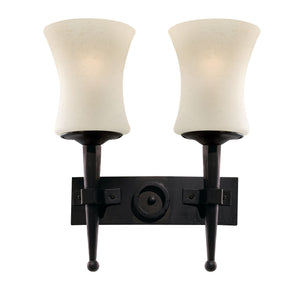 Cartwheel 2Lt Wall Light  - Black Metal & Sanded Glass
