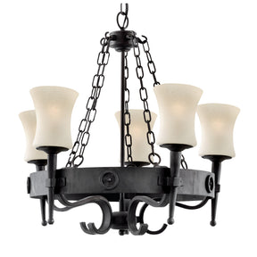 Cartwheel 5Lt Pendant - Black Metal & Sanded Glass