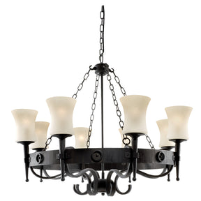 Cartwheel 8Lt Pendant - Black Metal & Sanded Glass