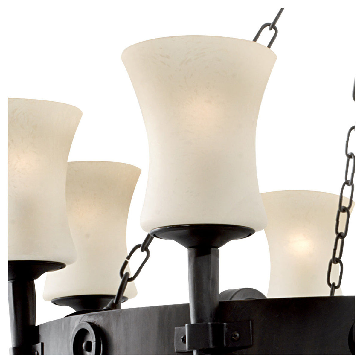 Searchlight Electric Cartwheel 8Lt Pendant - Black Metal & Sanded Glass 0818-8BK
