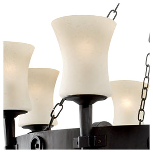 Searchlight Electric Cartwheel 8Lt Pendant - Black Metal & Sanded Glass 0818-8BK