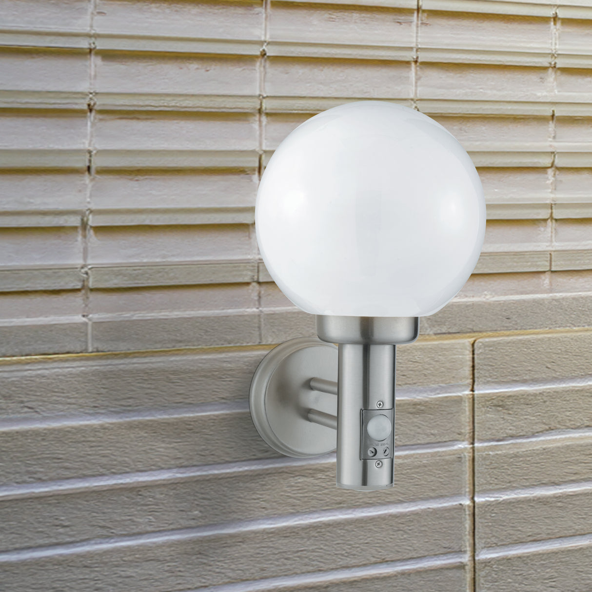 Searchlight Electric Orb Outdoor Wall Light- Stainless Steel, White Shade 85
