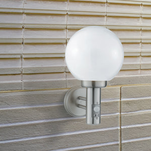 Searchlight Electric Orb Outdoor Wall Light- Stainless Steel, White Shade 85