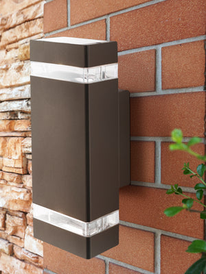 Searchlight Electric Sheffield Outdoor Wall Light - Grey Metal, Glass & Polycarb 1002-2GY-LED