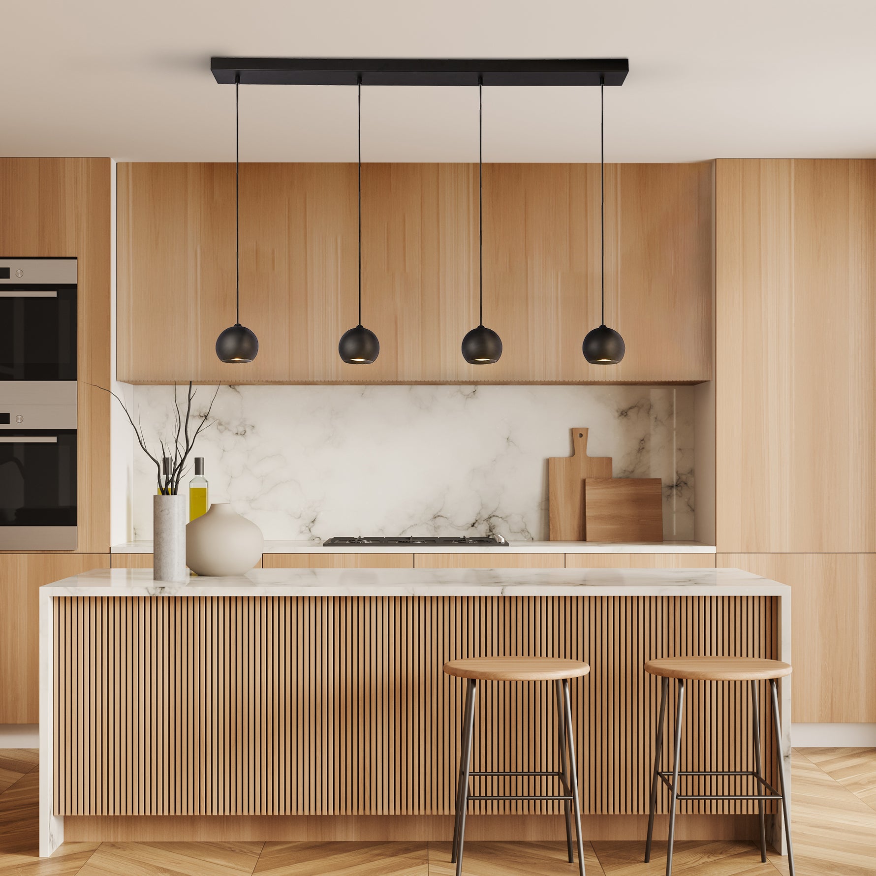 Searchlight Electric Eindhoven  4Lt Bar Pendant - Sand Black Metal 1014-4BK