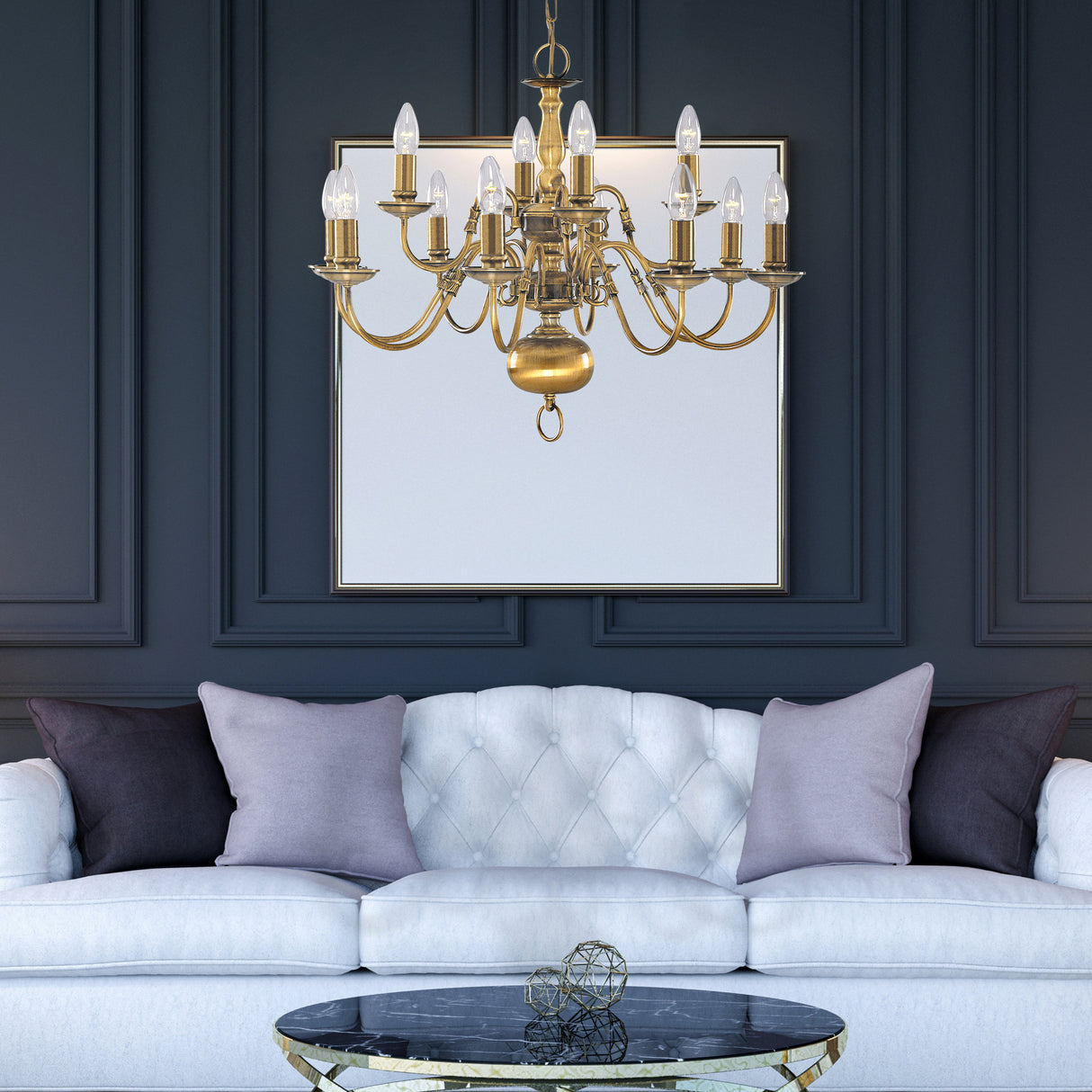 Searchlight Electric Flemish 12Lt Pendant - Solid Brass Metal 1019-12AB