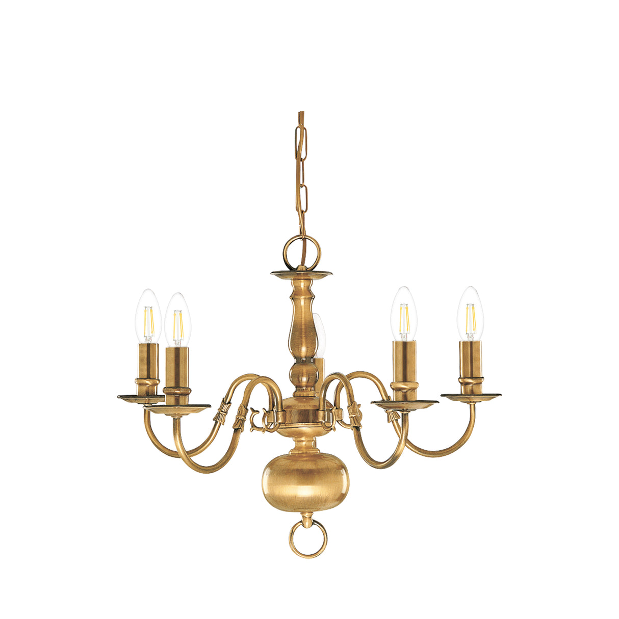 Searchlight Electric Flemish 5Lt Pendant - Solid Brass Metal 1019-5AB
