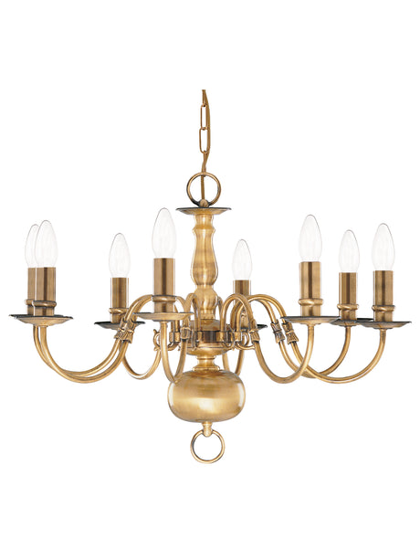 Searchlight Electric Flemish 8Lt Pendant - Solid Brass Metal 1019-8AB