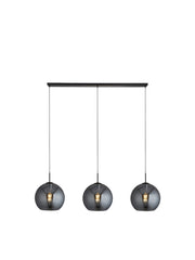 Amsterdam 3Lt Bar Pendant - Black Metal & Smoked Glass