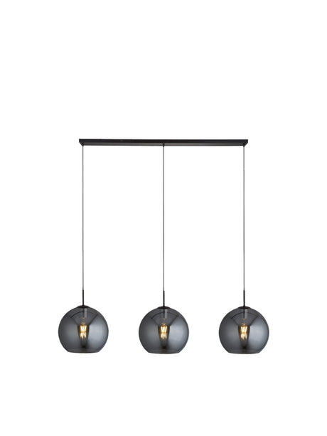 Amsterdam 3Lt Bar Pendant - Black Metal & Smoked Glass